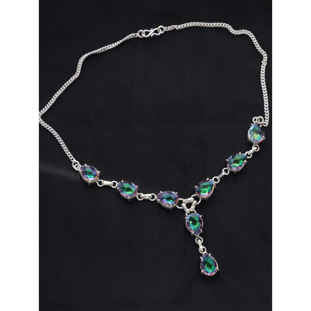 Iridescent Aurora Glass Sterling Silver Necklace – 18" Chain